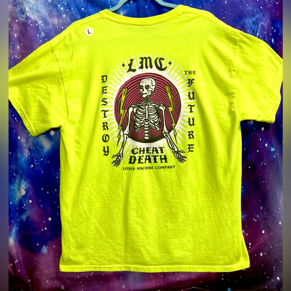 Loser Machine Company Neon Shock Wave Cheat Death Graphic T-shirt Size L